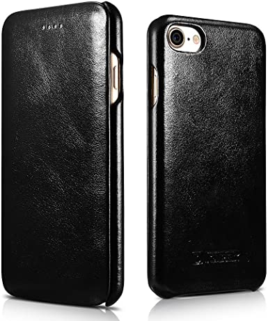 iPhone SE 2020 Case,iPhone 8 Case,[Vintage Classic Series] Luxury Premium Genuine Real Leather Flip Case Back Cover for Apple iPhone SE 2020/8/7 4.7inch (Black)