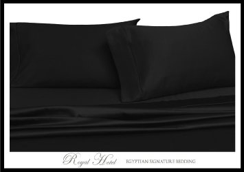 Solid Black Full Size Sheets, 4PC Bed Sheet Set, 100% Egyptian Cotton, 300 Thread Count, Sateen Solid, Deep Pocket, by Royal Hotel