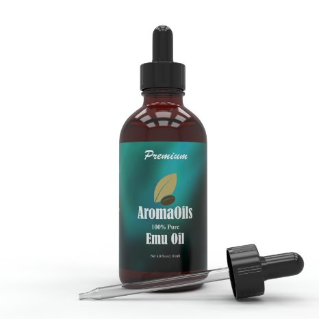 Emu Oil - 4 ounce - 100 Percent Pure Oil by AromaOils - Best for Hair Growth Skin Face Stretch Marks Scars Muscle Ache and Joint Pain - Compare to Top Seller InstaNatural
