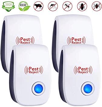 Eras Edge Ultrasonic Pest Repeller,Upgraded Electronic Pest Repellent Plug in Indoor Pest Control for Insects, Mosquito, Mouse, Cockroaches, Rats, Bug, Spider, Ant, Human & Pet Safe (Set of 4-Packs)