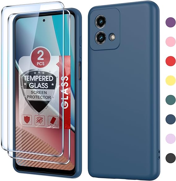 LeYi for Moto-G-Stylus-5G Phone Case 2023: Motorola G Stylus 2023 [Not for 4G] Case with 2 Pack Tempered Glass Screen Protector, Soft Liquid Silicone Microfiber Liner Case, Blue