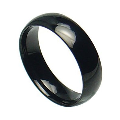 Stainless Steel Shiny Polished Black Plain Band Ring; Comes with Free Gift Box