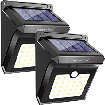 Luposwiten Solar Lights Outdoor 28 LEDs Motion Sensor Wireless Waterproof Security Light, Solar Lights for Patio, Yard, Driveway, Garage, Pathway, 2 Pack