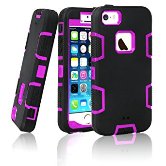 iPhone 5S Case, EC™ 3in1 Shock Absorbing Case, Rubber Combo Hybrid Impact Silicone Armor Hard Case Cover for Apple iPhone 5S (C-Purple/Black)