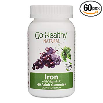 Go Healthy Natural Iron with Vitamin C Gummies for Women and Men, Vegan, 60ct 30 Servings-Gluten Free, Non-GMO, Halal, Kosher