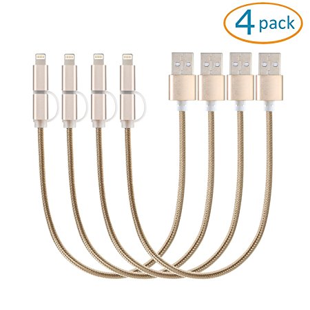 NexGadget 4 Packs 2-in-1 High Speed USB Cable[9.8 inches]Nylon Braided Charging Cable /Sync Data Charger Cord for Apple iPhone 5 / 5s / 5c / 6 / 6s / 6 Plus / 6s Plus/SE &Android Samsung Smartphone.