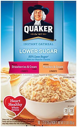 Quaker Instant Oatmeal Breakfast Cereal, Low Sugar Fruit and Cream Variety Pack, 12.3 Ounce