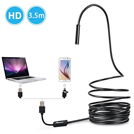 USB Endoscope, Potensic 2 in 1 Semi-rigid Borescope Inspection Camera 2.0 Megapixels CMOS HD Waterproof Snake Camera with 6 Adjustable Led Light - (3.5 Meter)