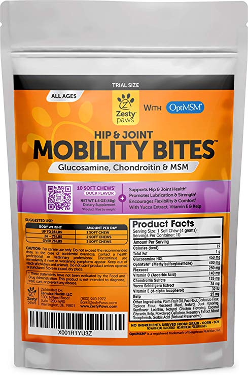 Zesty Paws Glucosamine for Dogs - Hip & Joint Supplement for Dog Arthritis Pain Relief - with Chondroitin & MSM - Advanced Daily Natural Mobility Pet Soft Chews for Joints - All Canine Breeds & Sizes