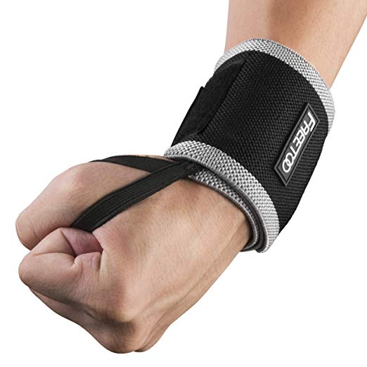 FREETOO Compression Support Wrist Wraps,Bandage Breathable Bracers Provide Wrist Support for Fitness,Bench Press, Weightlifting, etc. (Black&Gray)