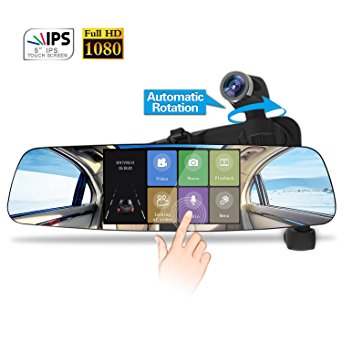 Spedal Mirror Dash Cam, 1080P HD 5.0 Inch Touch Screen, 360°Automatic Rotation, Rear View Dashboard Car Camera Recorder with Parking Monitor, Loop Recording, Motion Detection, G-Sensor, Night Vision