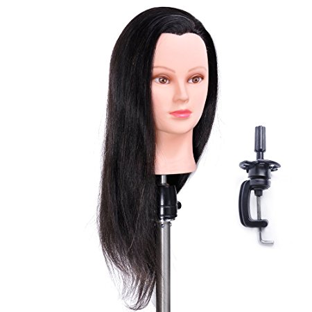 100% Human Hair 24" Hairdresser Training Head Manikin Cosmetology Mannequin Doll Head (Table Clamp Holder Included) HA0218P
