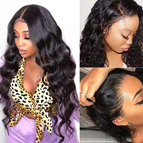 Luduna Body Wave Human Hair Lace Front Wigs with Baby Hair 9A 130% Density 100% Uprocessed Brazilian Pre-Plucked Glueless Lace Front Human Hair Wigs for Black Women (16", Natural Color)