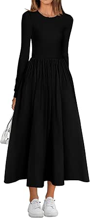 BTFBM Casual Long Sleeve Dresses Fall Dresses Solid Wedding Guest Dress Midi Dress Flowy Bohemian Long Dress