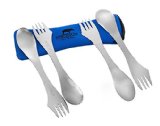 Tapirus Spork of Steel Set Of 4 Extra Strong Stainless Steel Sporks  Blue Spork Carry Case - Spoon Fork and Knife Combo Utensil Great As Camping Flatware For Work Lunches and Any Outdoor Activity