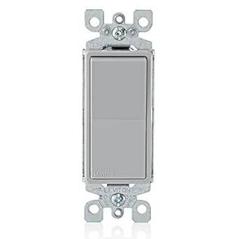 Leviton 5601-2G 15 Amp, 120/277 Volt, Decora Rocker Single-Pole AC Quiet Switch, Residential Grade, Grounding, Gray