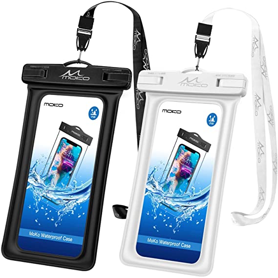 MoKo Floating Waterproof Phone Pouch [2 Pack], Floatable Phone Case Dry Bag with Lanyard Compatible with iPhone 12 Mini/12/12 Pro, iPhone 11/11 Pro/X/Xs/Xr/Xs Max/8, Samsung S10/S9/S8, S10e, Note 10