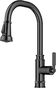 KRAUS Allyn Transitional Industrial Pull-Down Single Handle Kitchen Faucet in Spot-Free Black Stainless Steel