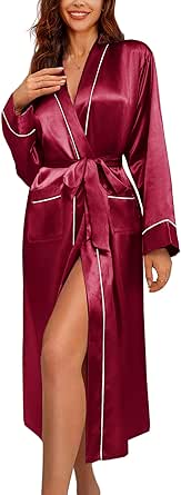 Ekouaer Satin Robes for Women Long Sleeve Silk Bathrobe Soft Lightweight Full Length Sleepwear Bridesmaid Wedding Party Robes