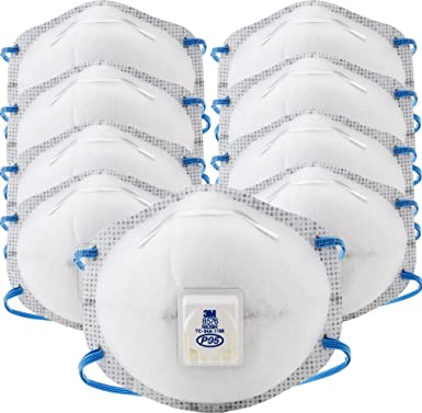 3M Particulate Respirator 8576, P95, Pack of 10, Nuisance Level Acid Gas Relief, 3M Cool Flow Exhalation Valve, M-Noseclip, Carbon Filter, Hot or Humid Environments