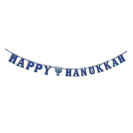 Zion Judaica Happy Hanukkah Holographic Letter Banner on Ribbon 75''