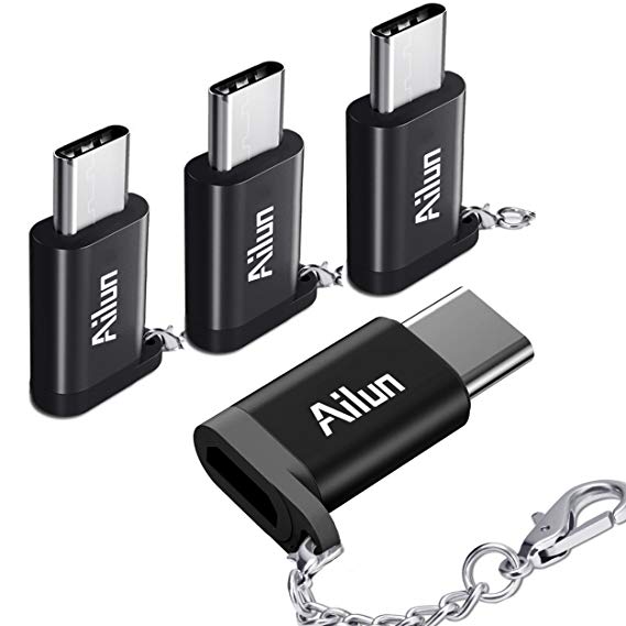 Ailun USB Type C Adapter,[4Pack] Micro USB to Type-C Connector,with Keychain,Sync and Charge,for Galaxy S9/S9 ,MacBook,ChromeBook Pixel,Nexus 5X,Nexus 6P,Nokia N1 and More Type C Port Devices