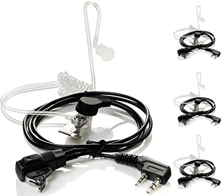 Radio earpiece 2-Pin, (4 Pack) Covert Acoustic Tube, Walkie Talkie earpiece with a Mic PTT, Walkie Talkie Headset for Kenwood Baofeng Puxing Wouxun.