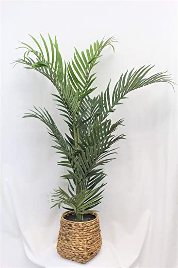 4 Foot Artificial Areca Palm with Basket for Home Indoor Kitchen Patio Silk Palm Tree Floor Arrangement