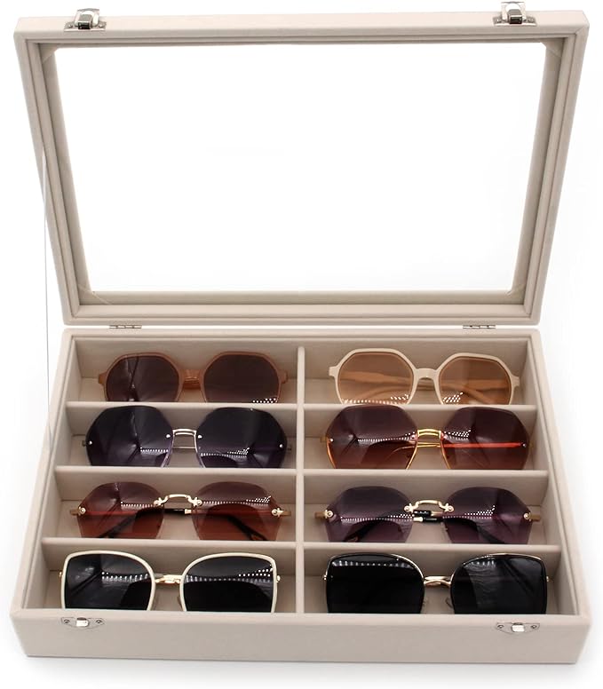 KLOUD City Velvet Sunglasses Organizer, Glasses Storage Box Sunglasses Storage Holder Box,Glasses Display Case with 8 Slots