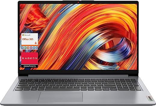 Lenovo 15.6" IdeaPad 1 Laptop, 512GB SSD Storage, 12GB Memory, AMD Athlon Silver Processor, 15.6" HD Display, Wi-Fi 6 & Bluetooth 5.1, SD Card Reader, HDMI, Windows 11 Home, 1 Year Microsoft 365