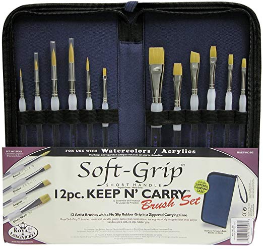 Royal & Langnickel Keep n Carry Artist Soft Grip Brush Set with Zippered Case