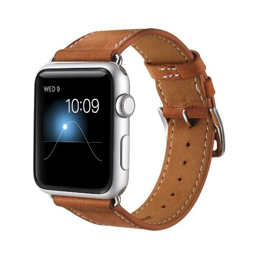 Marge Plus Leather Replacement Strap with Adapter Clasp for Apple Watch, 38mm-Brown