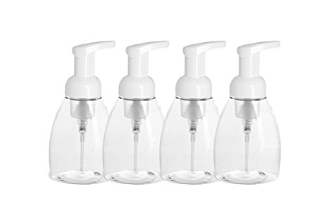 Destination Oils 8 oz Foaming Hand Soap Dispenser Pump Bottle-4 Pack- Essential Oil Quality- BPA Free- Improved Design Foamer