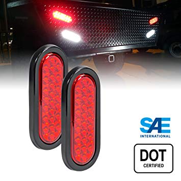 2pc 6" Oval RED LED Trailer Tail Lights - 24 LED Turn Stop Brake Trailer Lights for RV JEEP Trucks (DOT Certified, Grommet & Plug)