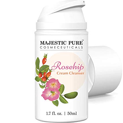 Rosehip Facial Cleanser by Majestic Pure - Hydrating Cream Face Cleanser for Youthful Radiant Looking Skin - Dry to Normal Skin - 50ml