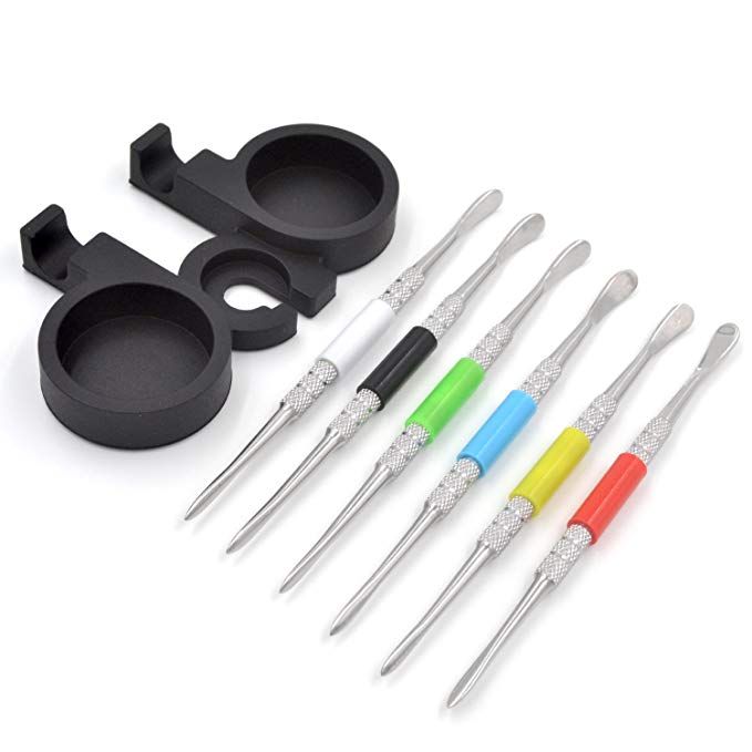 SILICONE ALLEY Wax Carving Tool Set [Sili-Grip Edition - 6X Stainless Steel Carvers]   1 Black Container/Jar Holder (Jars Sold Separately - Search: Non Stick Container