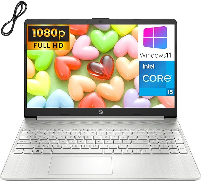 HP 15 15.6" FHD Premium Laptop Computer, Intel Core i5-1135G7 (Beat i7-1065G7), 32GB DDR4 RAM, 1TB PCIe SSD, 802.11AC WiFi, Bluetooth 5.0, Natural Silver, Windows 11 Home in S Mode, SSROTHO Cable