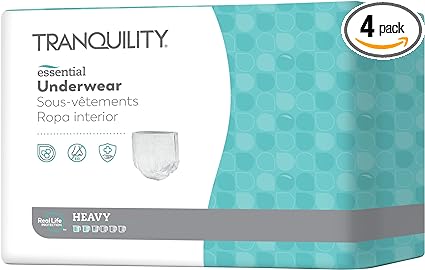 Tranquility Essential Adult Absorbent Underwear, Pull On with Tear Away Seams, Heavy Absorbency, Large (44"-54") - 18 ct (Pack of 4)
