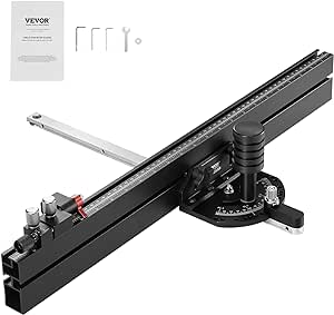 VEVOR Precision Miter Gauge, Standard Slot 3/4'' x 3/8'', Aluminum Alloy Table Saw Miter Gauge with 24 in Grating 15 Angle Stops Adjustable Spring Loaded Plunger and Removable Disc, for Woodworking