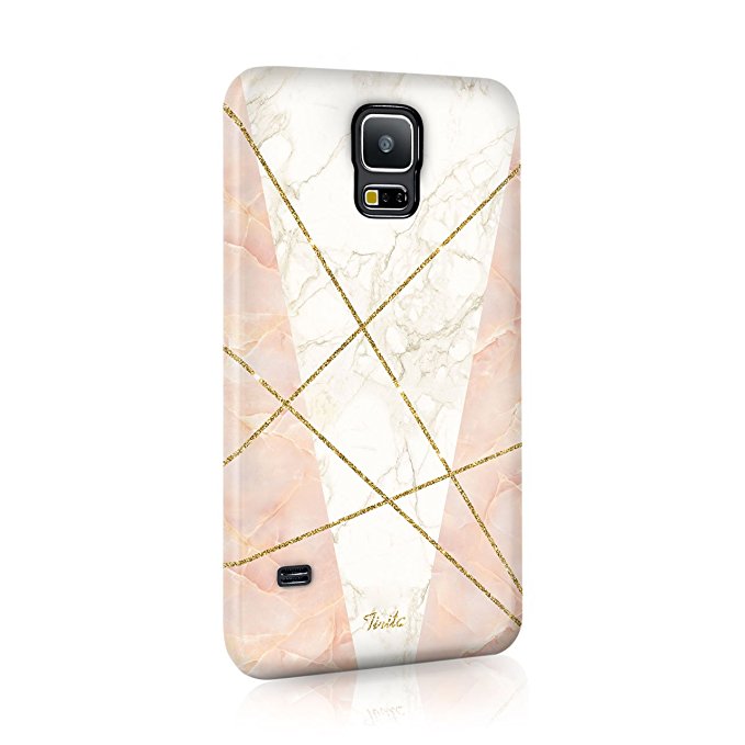 Samsung Galaxy S5 Tirita Hard Case Phone Cover Golden Marble Pink PRINTED GLITTER, NO REAL GLITTER Trendy Fashion Gift Present Cute Design