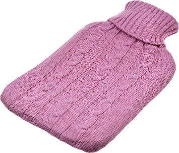 Full Size (Large) Hot Water Bottle with Arran Knitted Removable Washable Cover - Pink
