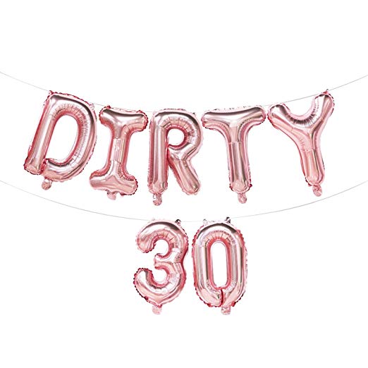 Dirty 30 Balloons 16 inch | Dirty 30 Banner Rose Gold | 30th Birthday Decorations | Dirty 30 Foil Letter Balloons | Dirty 30 Birthday Party Supplies