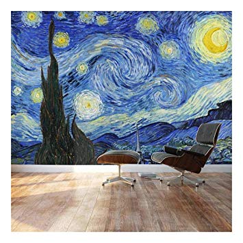 Wall26 - Large Wall Mural - Famous Oil Painting Reproduction of Starry Night by Vincent Van Gogh | Self-adhesive Vinyl Wallpaper / Removable Modern Decorating Wall Art - 66" x 96"