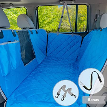 iBuddy Dog Car Seat Covers for Back Seat of Cars/Trucks/SUV, Waterproof Dog Car Hammock with Mesh Window, Side Flaps and Dog Seat Belt, Durable Anti-Scratch Nonslip Machine Washable Pet Car Seat Cover