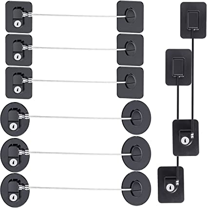 8 Pieces Refrigerator Lock with 10 Keys, Fridge Lock, Freezer Door Lock and Child Safety Cabinet Locks with Strong Adhesive (Black)