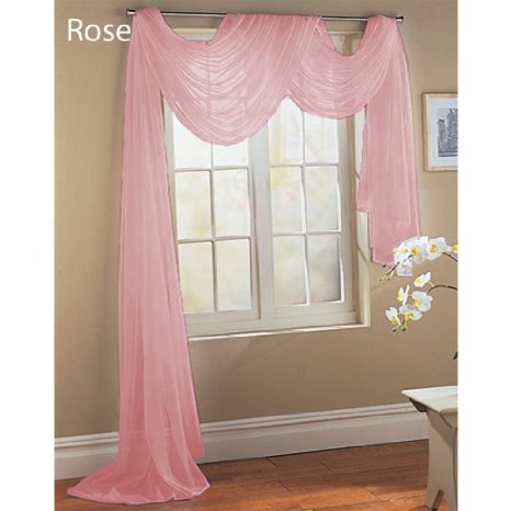 Rose Baby Pink Scarf Sheer Voile Window Treatment Curtain Drapes Valance