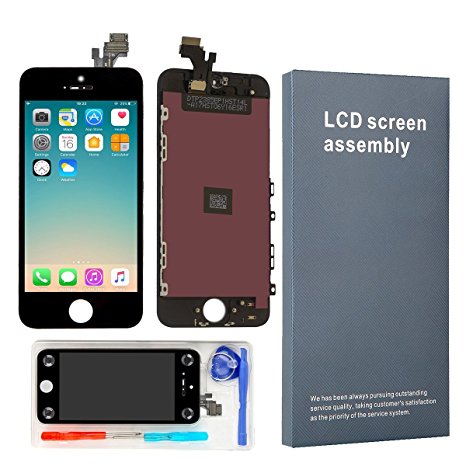KAICEN Touch Screen Replacement LCD Display Digitizer Frame Assembly Full Set with Tools and Professional Glass Screen Protector For iPhone 5 Black 4.0 inches