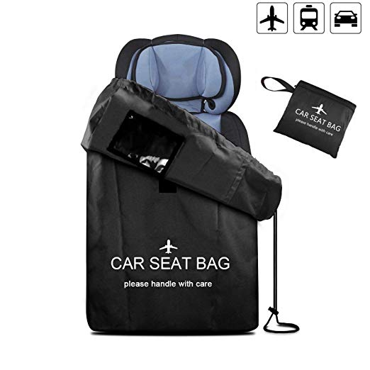 UMJWYJ Large Gate Check Travel Luaage Bag with Backpack Shoulder Straps, Lightweight Baby Car Seat Storage Bag Stroller Carrier Best for Airplanes Trains (Black)