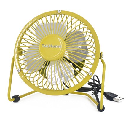 TekHome Mini 5-inch USB Table Personal Fan, Strong Wind w/ Quiet Operation, 360 Rotation Flexible Placement, Ultralight Metal Design, 3.3ft USB Cable Powered, Make You Cool As A Cucumber.(Yellow)