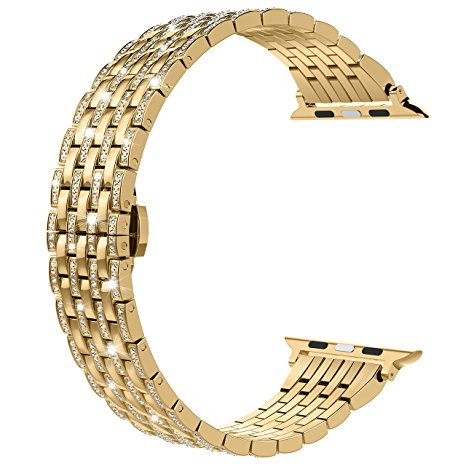 For Apple Watch Band, Wearlizer Crystal Rhinestone Diamond Watch Band Luxury Stainless Steel Bracelet Strap Watch Bands for Apple Watch--38mm Gold